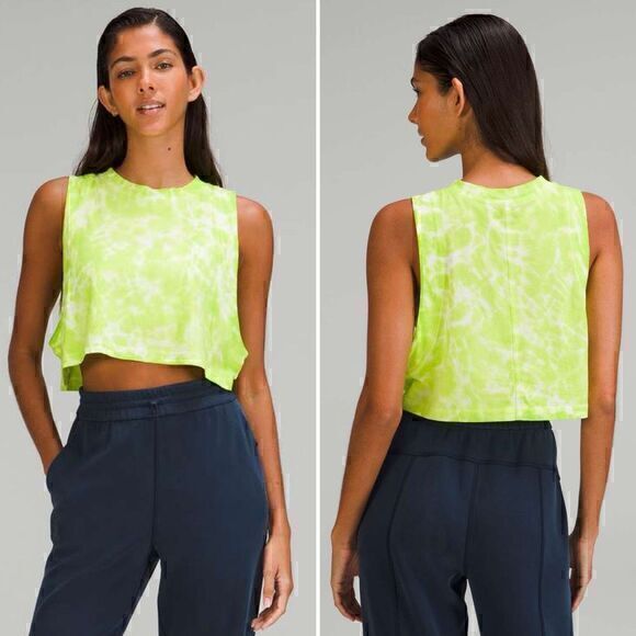 Lululemon All Yours Cropped Cotton Tank Top in Marmoleado Tie Dye Eccentric Lime - Picture 1 of 6